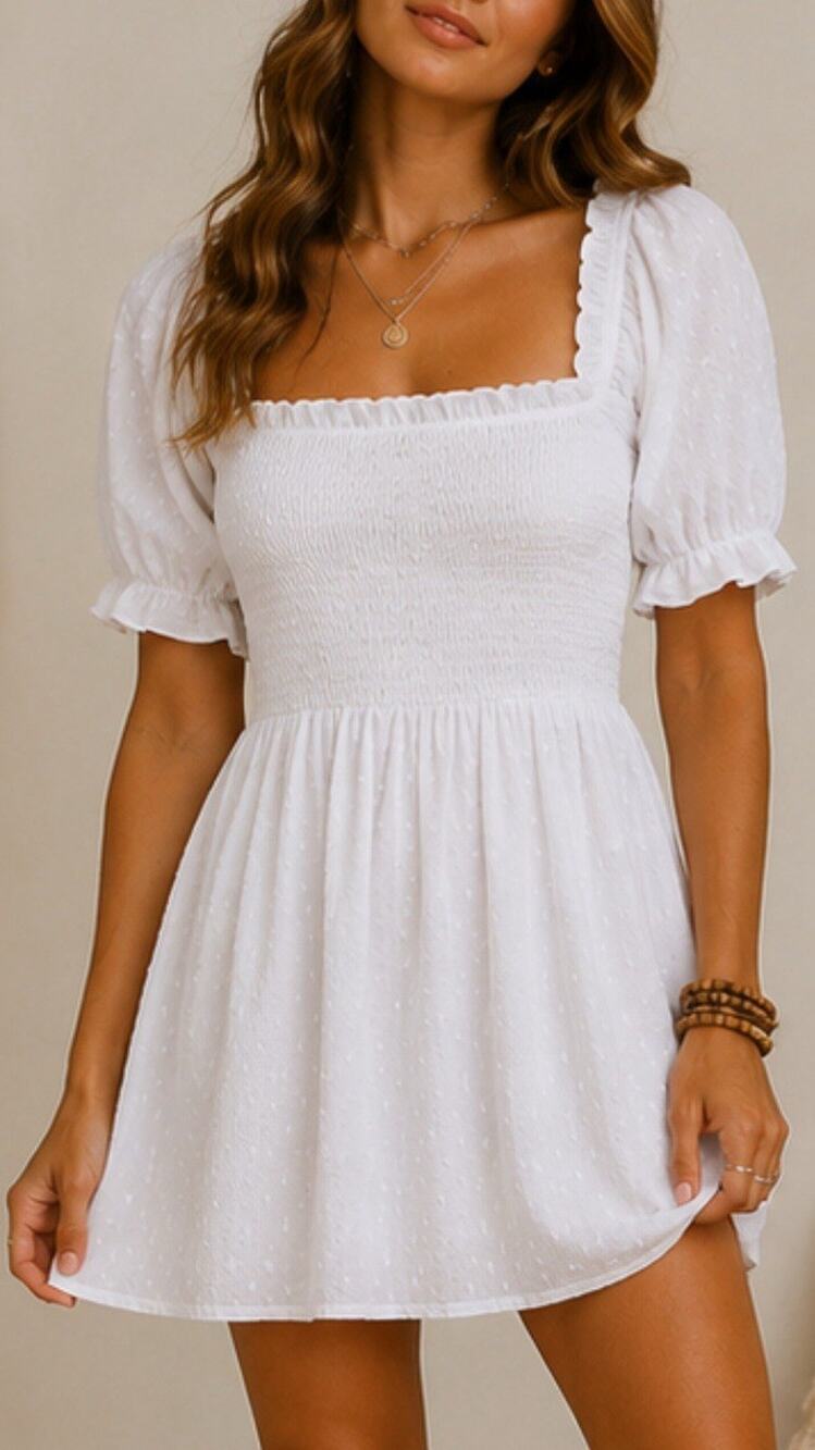 Hill House Home Swiss Dot The Nap Dress White Smocked Tiered Mini Dress XS Boho